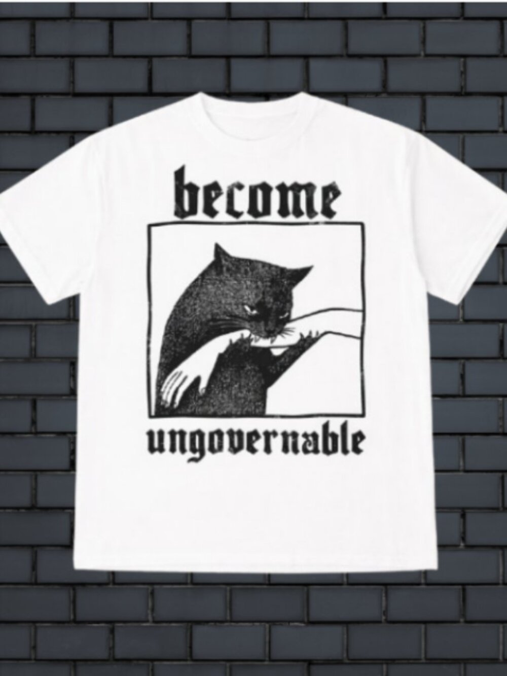Become Ungovernable Funny Graphic Cat Biting Hand T-shirt